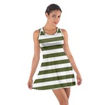Horizontal Stripes - White and Army Green Cotton Racerback Dress
