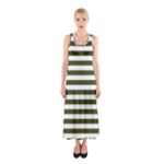 Horizontal Stripes - White and Army Green Full Print Maxi Dress