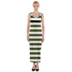 Horizontal Stripes - White and Army Green Fitted Maxi Dress