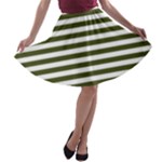 Horizontal Stripes - White and Army Green A-line Skater Skirt