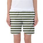 Horizontal Stripes - White and Army Green Women s Basketball Shorts