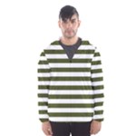 Horizontal Stripes - White and Army Green Hooded Wind Breaker (Men)