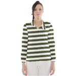 Horizontal Stripes - White and Army Green Wind Breaker (Women)