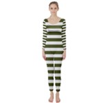 Horizontal Stripes - White and Army Green Long Sleeve Catsuit