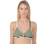Horizontal Stripes - White and Army Green Reversible Tri Bikini Top