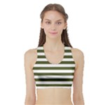 Horizontal Stripes - White and Army Green Women s Sports Bra with Border