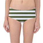 Horizontal Stripes - White and Army Green Mid-Waist Bikini Bottoms