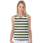 Horizontal Stripes - White and Army Green Women s Basketball Tank Top