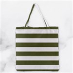 Horizontal Stripes - White and Army Green Grocery Tote Bag