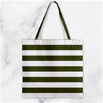Horizontal Stripes - White and Army Green Zipper Grocery Tote Bag