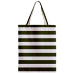 Horizontal Stripes - White and Army Green Zipper Classic Tote Bag