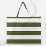 Horizontal Stripes - White and Army Green Zipper Large Tote Bag