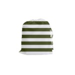Horizontal Stripes - White and Army Green Drawstring Pouch (S)