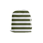 Horizontal Stripes - White and Army Green Drawstring Pouch (M)