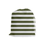 Horizontal Stripes - White and Army Green Drawstring Pouch (L)