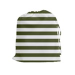 Horizontal Stripes - White and Army Green Drawstring Pouch (XL)