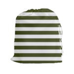Horizontal Stripes - White and Army Green Drawstring Pouch (XXl)