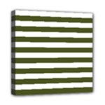 Horizontal Stripes - White and Army Green Mini Canvas 8  x 8  (Stretched)