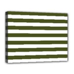 Horizontal Stripes - White and Army Green Canvas 14  x 11  (Stretched)