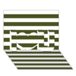 Horizontal Stripes - White and Army Green I Love You 3D Greeting Card (7x5)