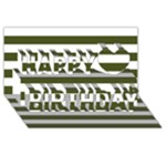 Horizontal Stripes - White and Army Green Happy Birthday 3D Greeting Card (8x4)