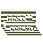 Horizontal Stripes - White and Army Green Best Friends 3D Greeting Card (8x4)