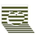 Horizontal Stripes - White and Army Green Heart 3D Greeting Card (7x5)