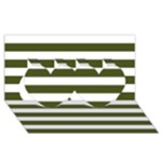 Horizontal Stripes - White and Army Green Twin Hearts 3D Greeting Card (8x4)