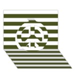 Horizontal Stripes - White and Army Green Peace Sign 3D Greeting Card (7x5)