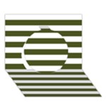 Horizontal Stripes - White and Army Green Circle 3D Greeting Card (7x5)