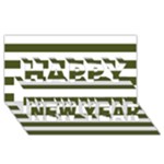 Horizontal Stripes - White and Army Green Happy New Year 3D Greeting Card (8x4)