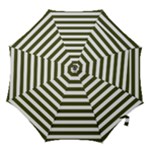 Horizontal Stripes - White and Army Green Hook Handle Umbrella (Medium)