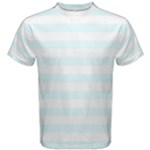 Horizontal Stripes - White and Bubbles Cyan Men s Cotton Tee