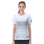 Horizontal Stripes - White and Bubbles Cyan Women s Sport Mesh Tee