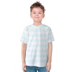 Horizontal Stripes - White and Bubbles Cyan Kid s Cotton Tee