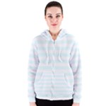 Horizontal Stripes - White and Bubbles Cyan Women s Zipper Hoodie