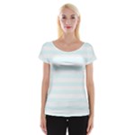 Horizontal Stripes - White and Bubbles Cyan Women s Cap Sleeve Top
