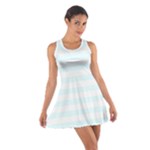 Horizontal Stripes - White and Bubbles Cyan Cotton Racerback Dress