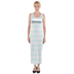 Horizontal Stripes - White and Bubbles Cyan Fitted Maxi Dress