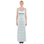 Horizontal Stripes - White and Bubbles Cyan Maxi Thigh Split Dress