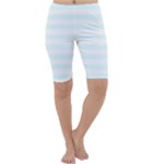 Horizontal Stripes - White and Bubbles Cyan Cropped Leggings