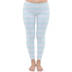 Horizontal Stripes - White and Bubbles Cyan Winter Leggings