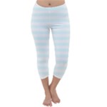Horizontal Stripes - White and Bubbles Cyan Capri Winter Leggings