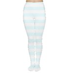 Horizontal Stripes - White and Bubbles Cyan Women s Tights