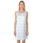 Horizontal Stripes - White and Bubbles Cyan Sleeveless Satin Nightdress