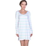 Horizontal Stripes - White and Bubbles Cyan Long Sleeve Nightdress