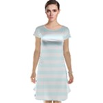 Horizontal Stripes - White and Bubbles Cyan Cap Sleeve Nightdress
