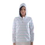 Horizontal Stripes - White and Bubbles Cyan Hooded Wind Breaker (Women)