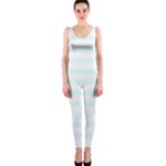 Horizontal Stripes - White and Bubbles Cyan OnePiece Catsuit