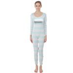 Horizontal Stripes - White and Bubbles Cyan Long Sleeve Catsuit